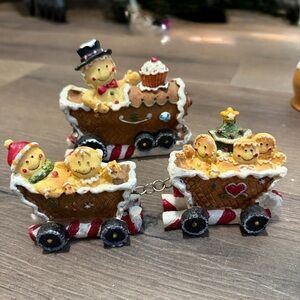 3-Piece Classic Gingerbread Waffle Design Resin Christmas Holiday Train Set